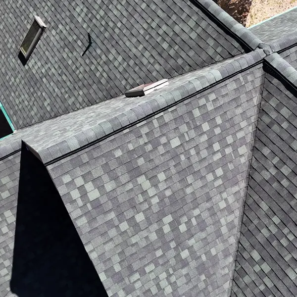 Aerial photo of a finished roof in Prescott by Grand Canyon Roofing